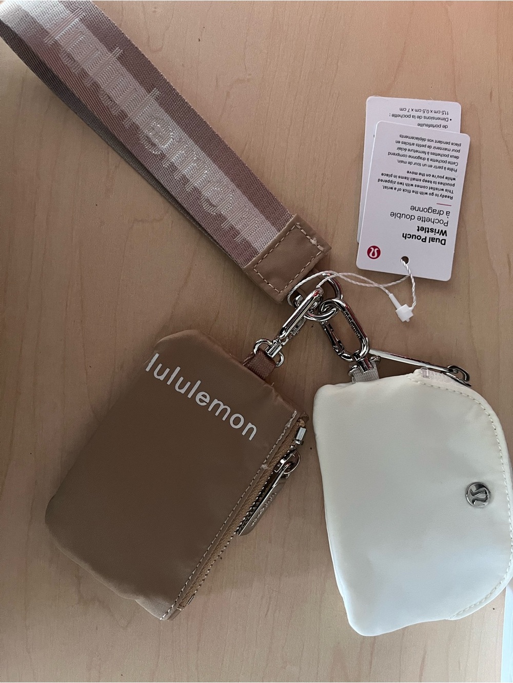 lululemon athletica brown & Cream Key Pouch Set dual Strap